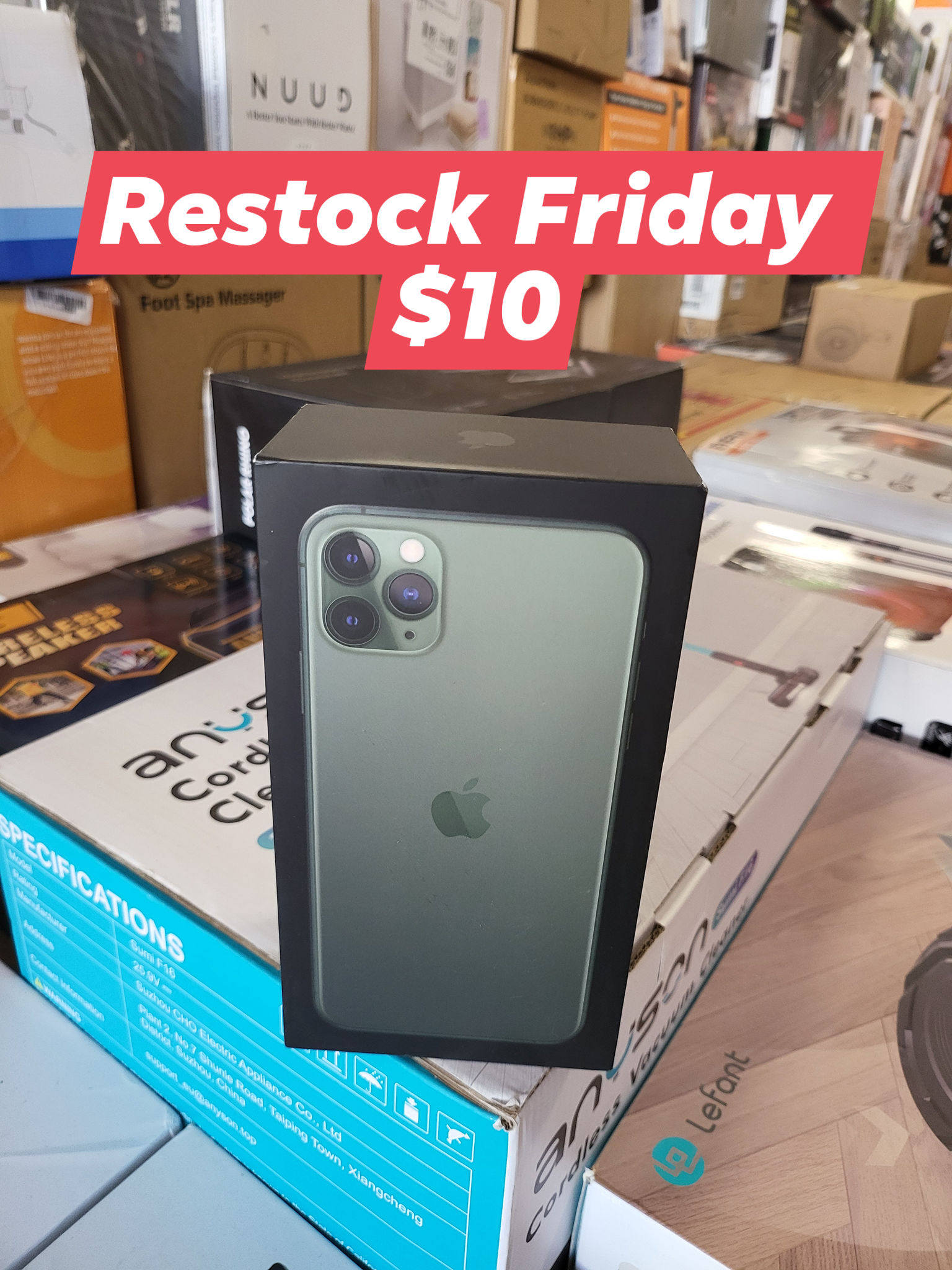 Crazy Deals Outlet Bin Store Facebook ad: FRIDAY RESTOCK IS HERE!
