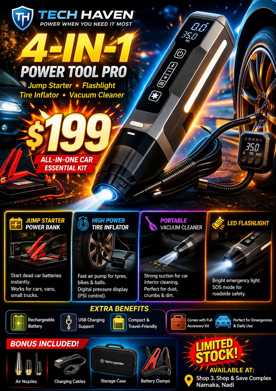 Tech Haven Namaka Facebook ad: Shop 3 Shop and Save Complex Namaka Nadi