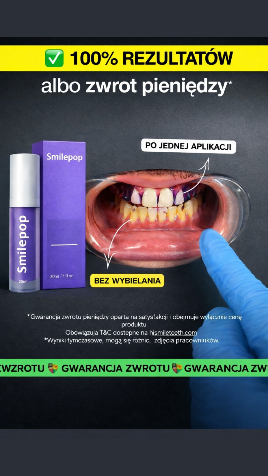 Smilepop Polska Facebook ad: Prosty sposób na białe zęby w domu