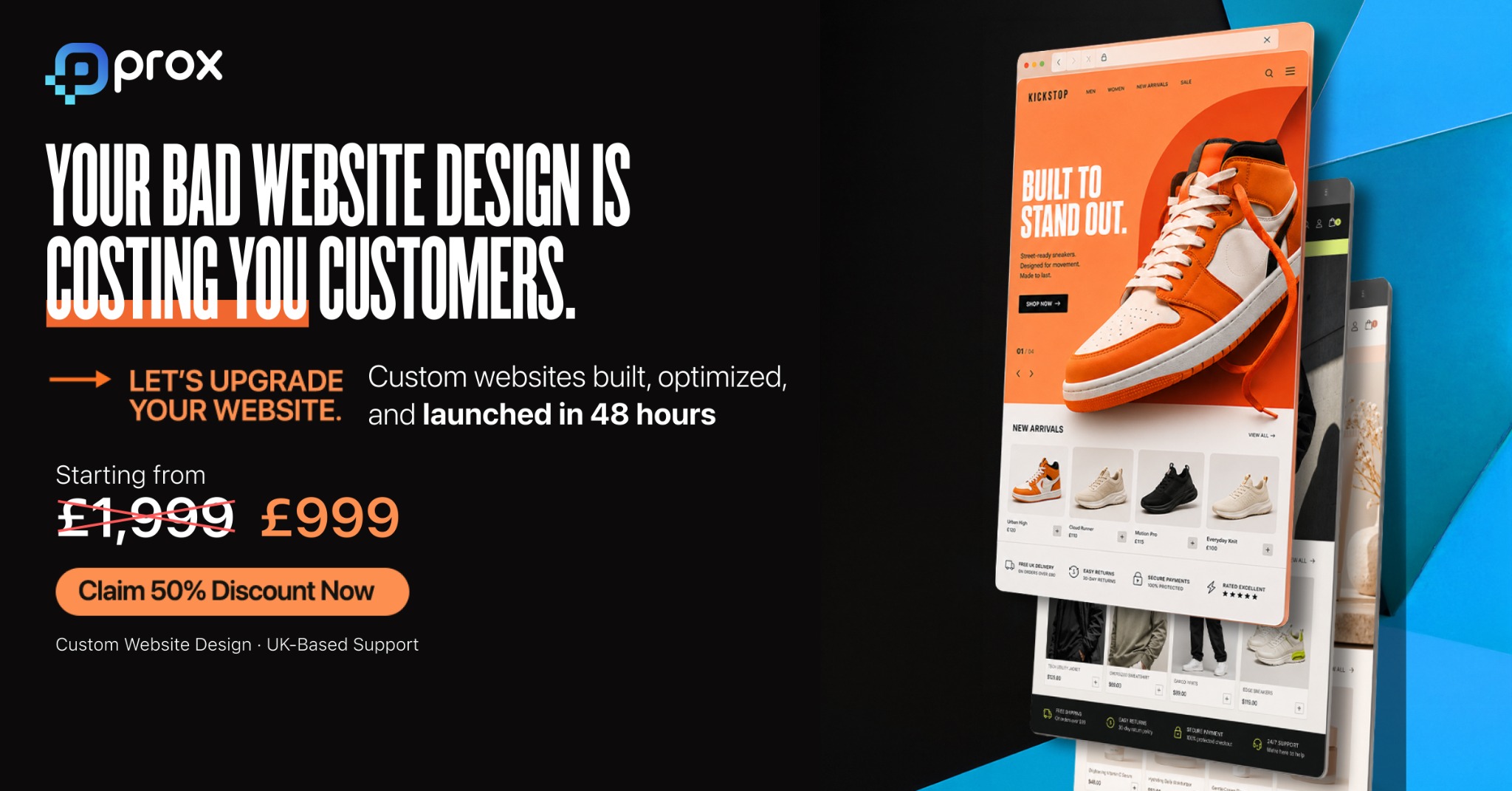 Prox Digital Agency Facebook ad: We’ll Design Your New Website for FREE