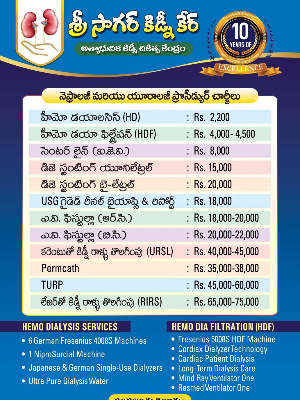 Sri sagar kidney care Facebook ad: PROCEDURES CHARGES OF NEPHROLOGY AND UROLOGY AT SRI…