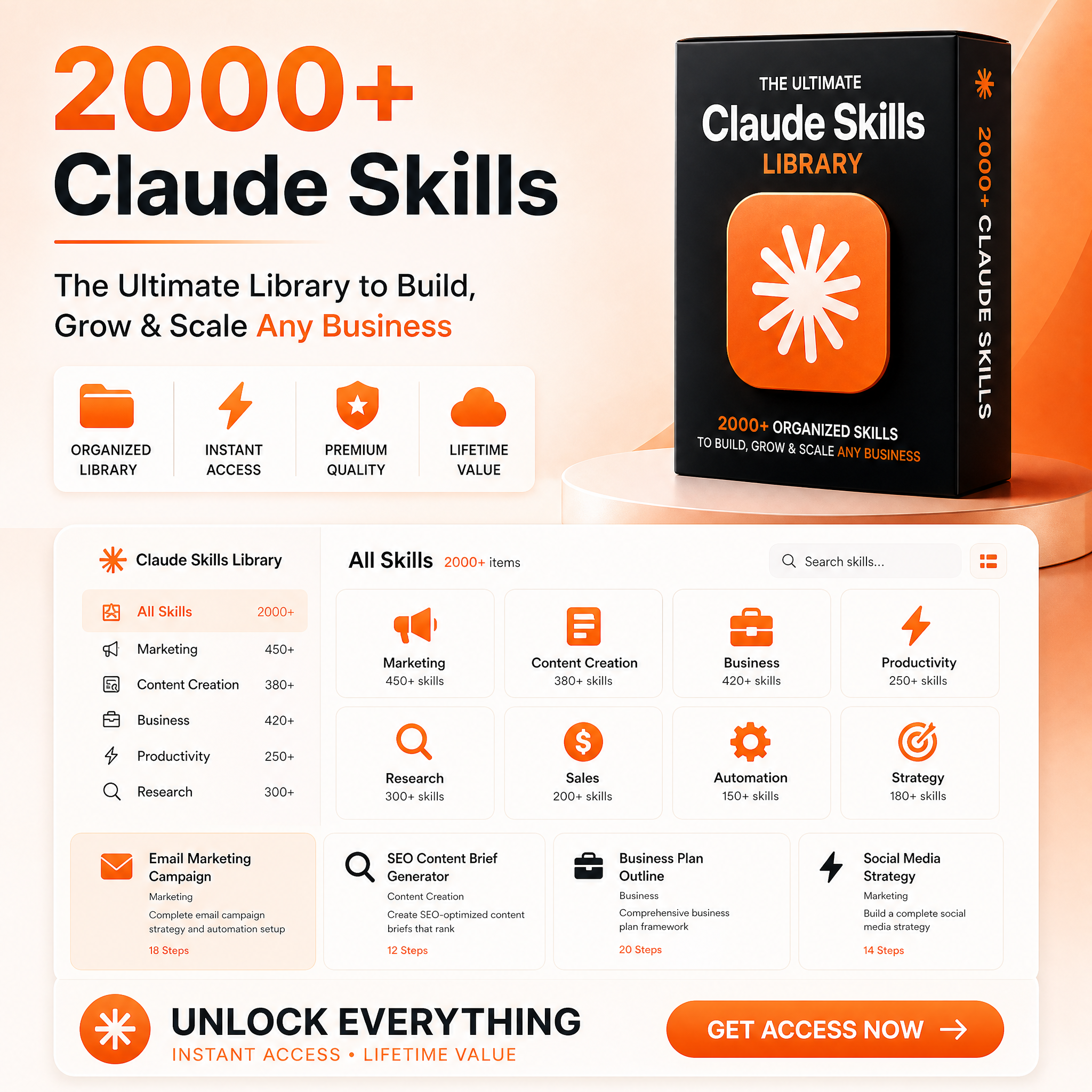 AI Avalanche Facebook ad: 2,000+ Claude Skills for just $15