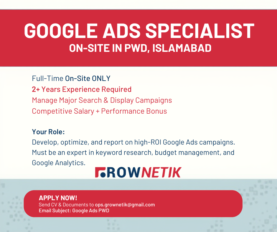 Grownetik Facebook ad: Google Ads Pro - PWD, Islamabad (On-Site)