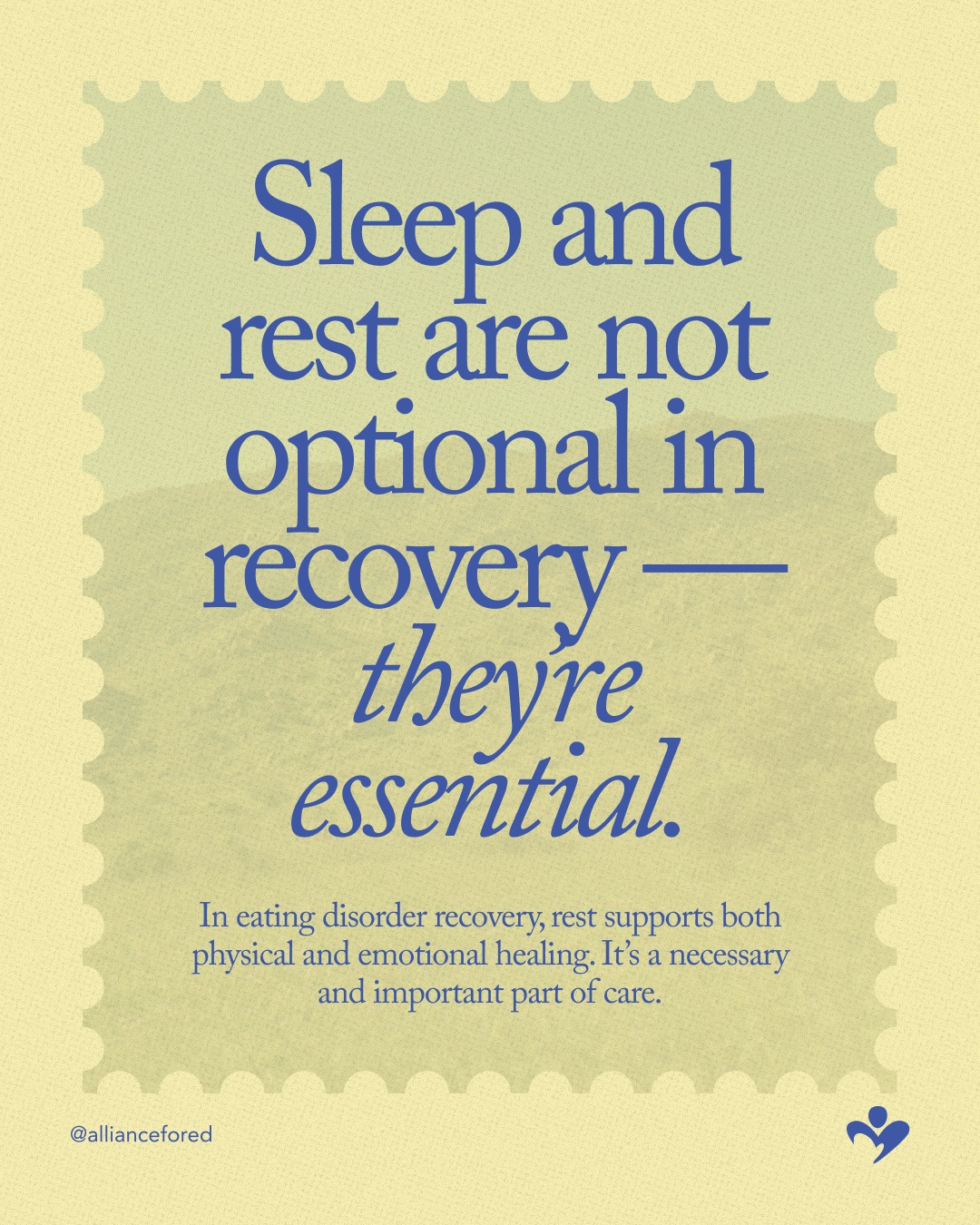 National Alliance for Eating Disorders Facebook ad: Sleep and rest are essential in eating disorder…
