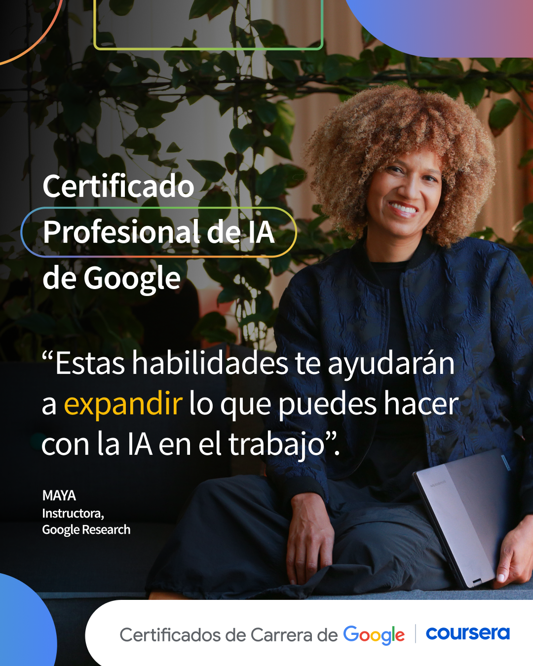 Coursera Facebook ad: Un certificado de tu experiencia en IA