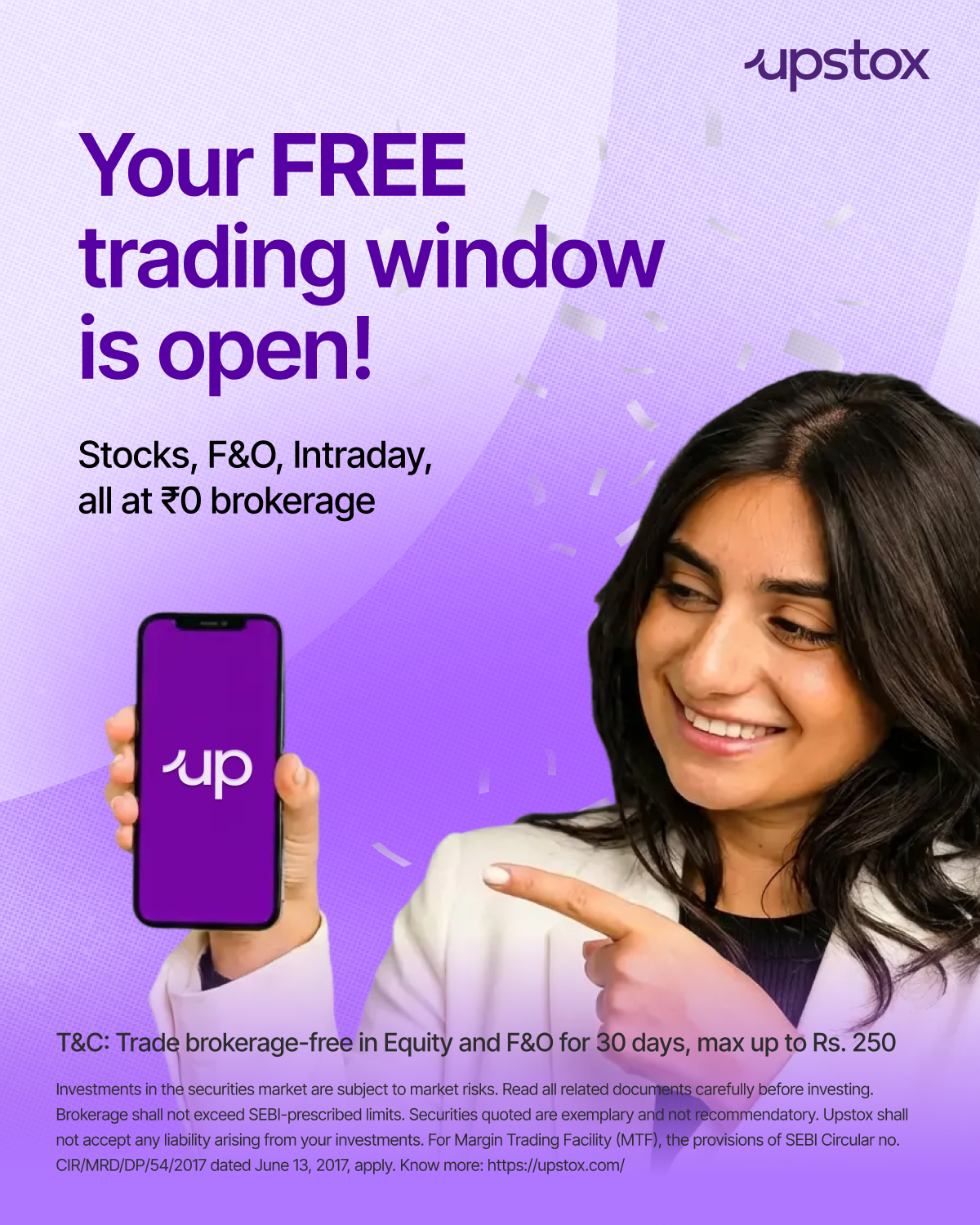 Upstox Facebook ad: Open your FREE Demat now!