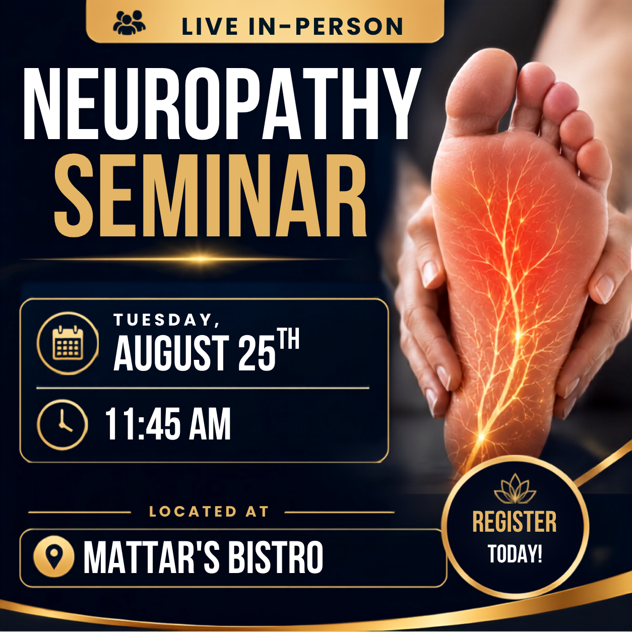 Cunico Health & Wellness Facebook ad: Live In Person Neuropathy Seminar