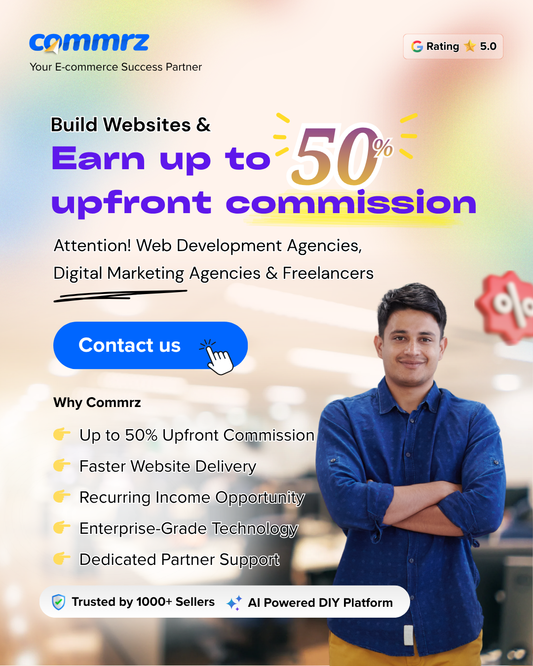 commrz Facebook ad: Earn Up to 50% Upfront Commission