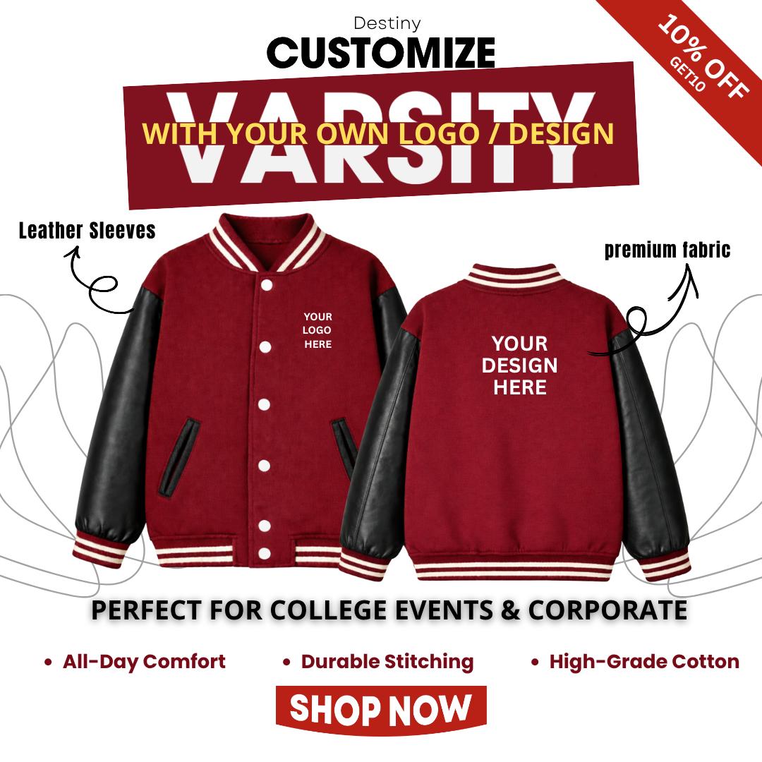 Destiny Clothing Facebook ad: Customize Your Varsity Jacket Today