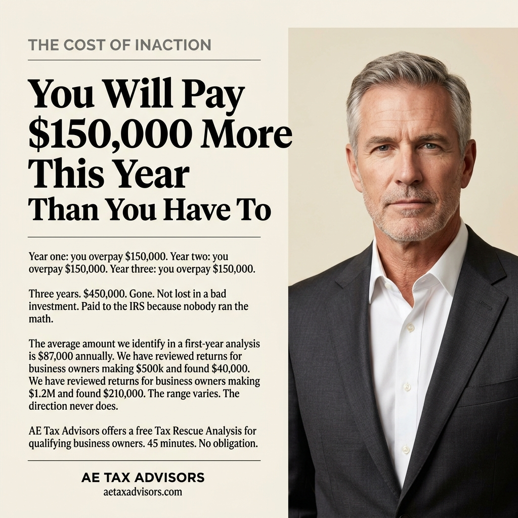 AE Tax Advisors Facebook ad: Book Your Free Tax Rescue Analysis