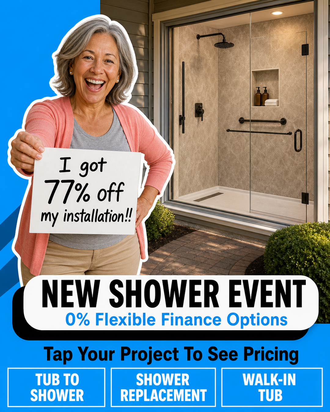 Five Star Bath Solutions Facebook ad: Save THOUSANDS On A New Shower