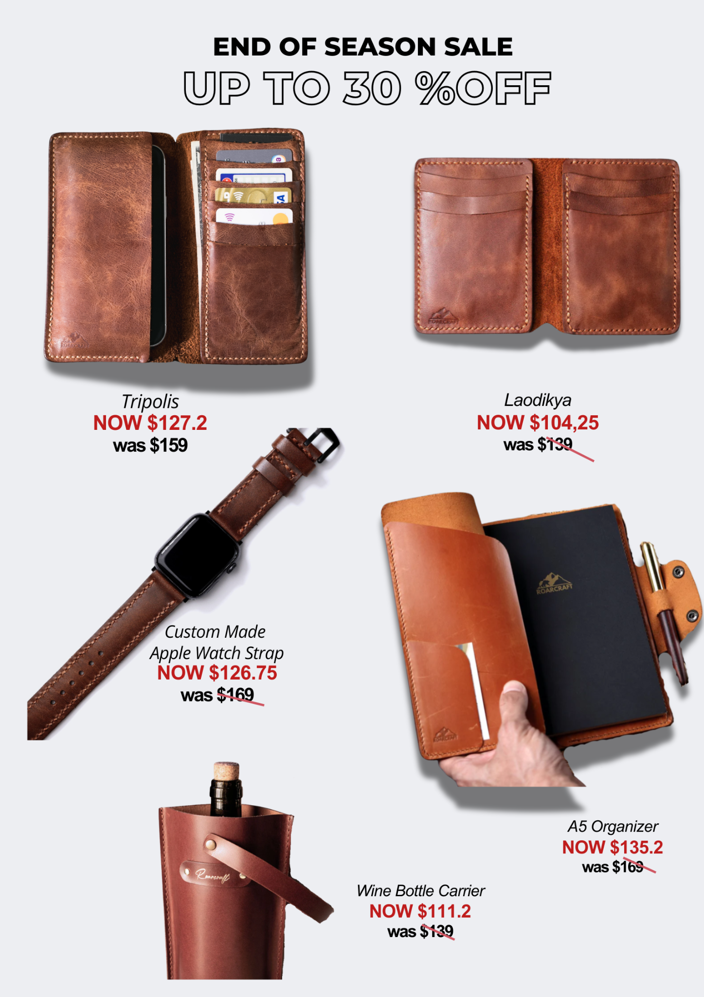 Roarcraft Australia Facebook ad: #1 Personalised Handmade Leather | Perfect Gift
