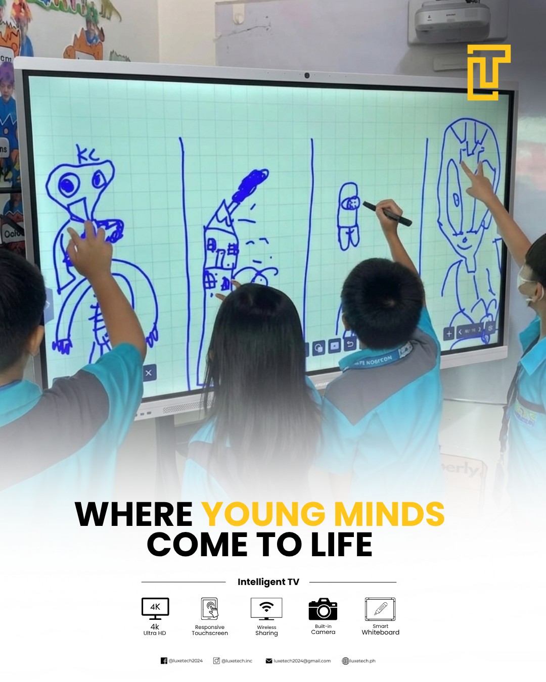 Luxetech Facebook ad: CREATIVITY DESERVES MORE THAN JUST A WHITEBOARD.