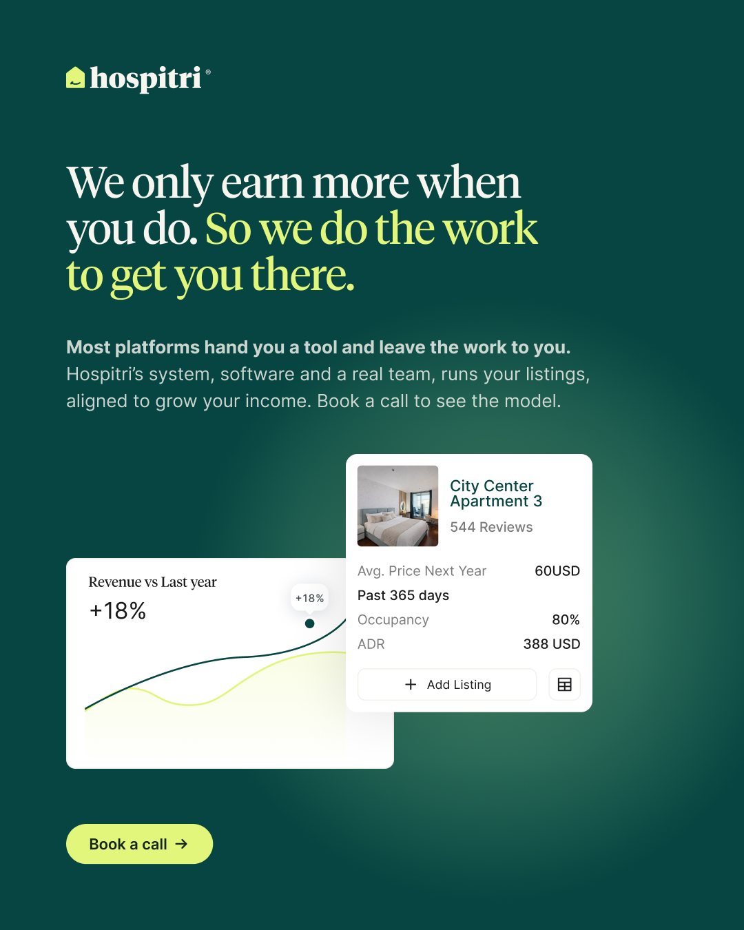 Hospitri Facebook ad: Turn your Airbnb into a booking magnet.