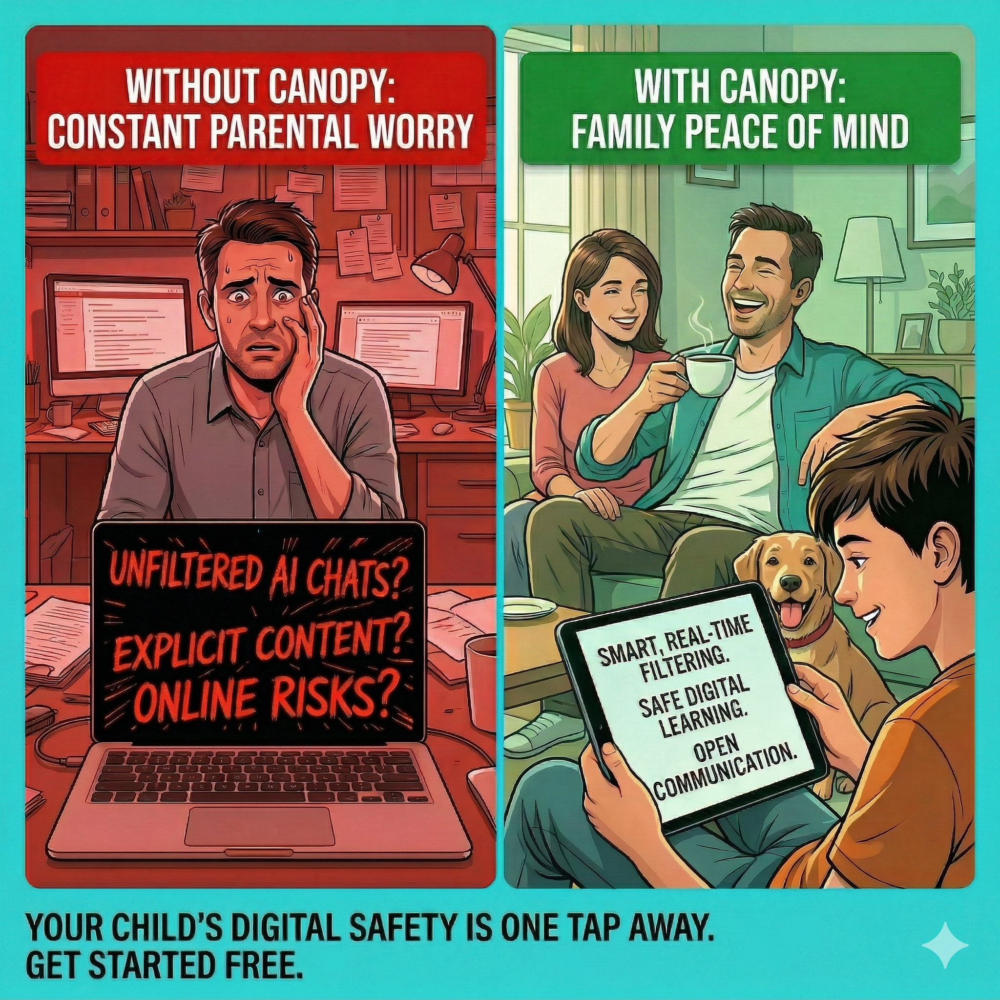 Canopy, A Parental Control App Facebook ad: 7 Days Free, Protect Your Kids