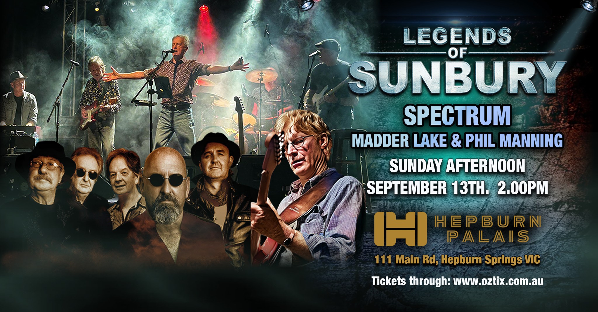 Hepburn Palais Facebook ad: THE LEGENDS OF SUNBURY | MADDER LAKE, SPECTRUM & PHIL…