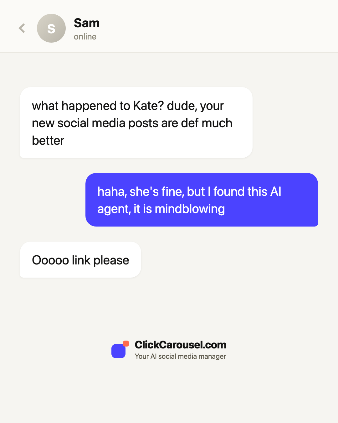ClickCarousel Facebook ad: Your AI Social Media Manager