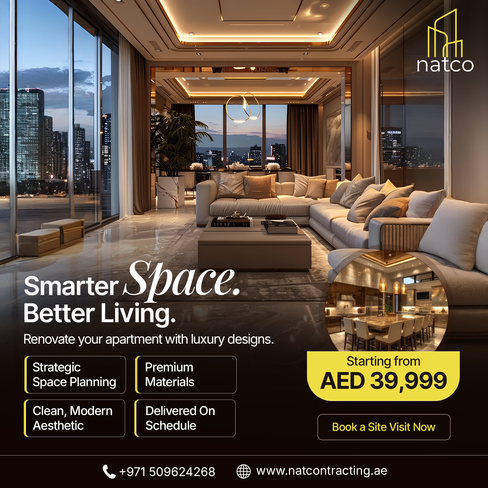Natco Renovation Dubai Facebook ad: Apartment Renovation Experts, Free Site Visit