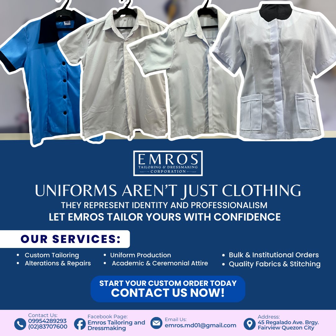 EMROS Tailoring and Dressmaking Facebook ad: 𝙐𝙣𝙞𝙛𝙤𝙧𝙢𝙨 𝙖𝙧𝙚𝙣’𝙩 𝙟𝙪𝙨𝙩…