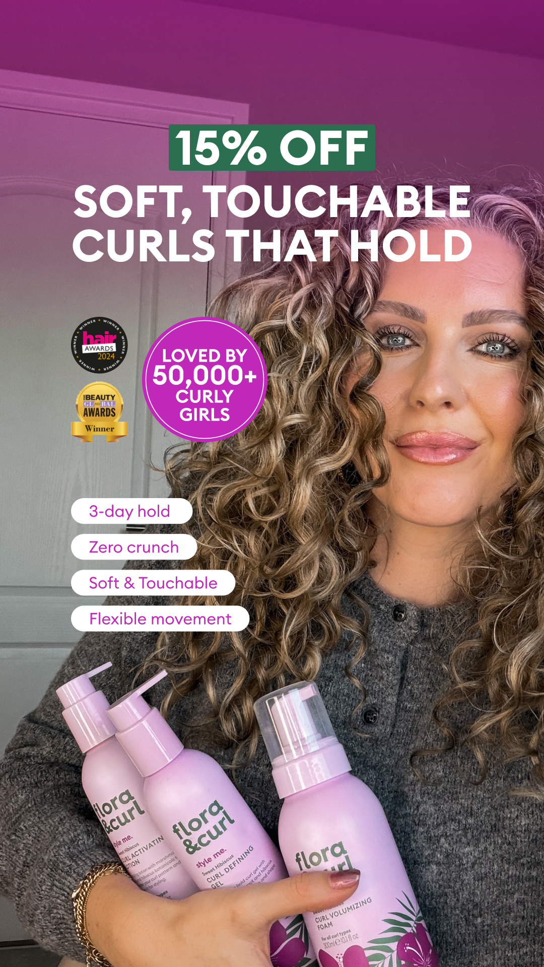 Flora & Curl Haircare Facebook ad