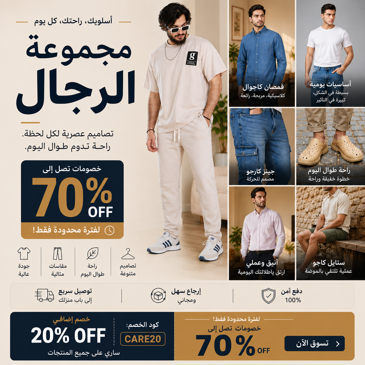 فاين لوك Finelook Facebook ad: خصومات حتى 70٪ على مجموعة الرجال