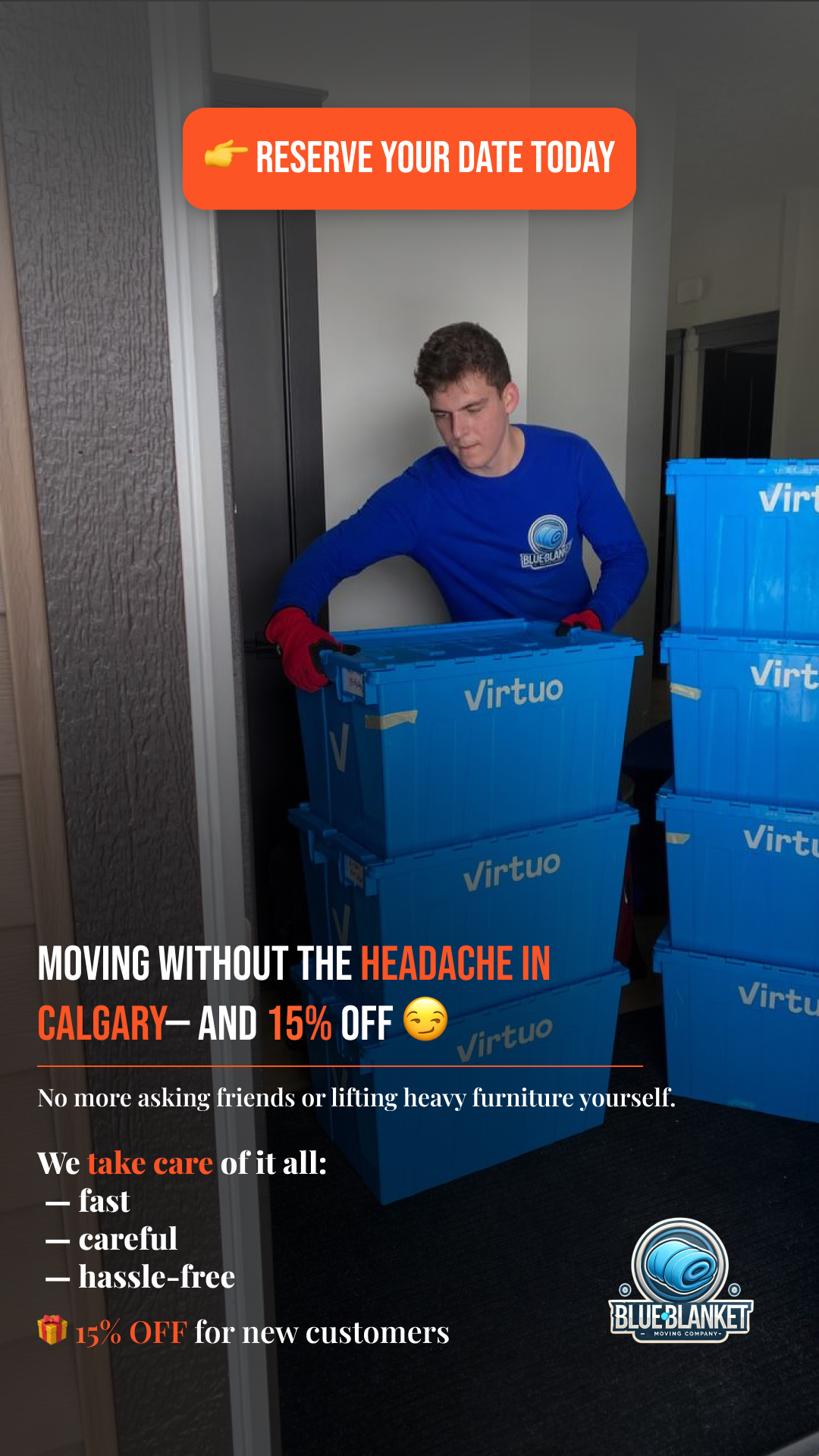 Moving company Blue blanket Facebook ad from Apr 26, 2026