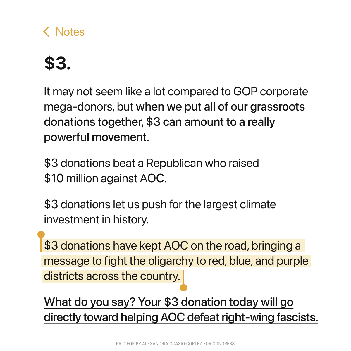 Alexandria Ocasio-Cortez Facebook ad