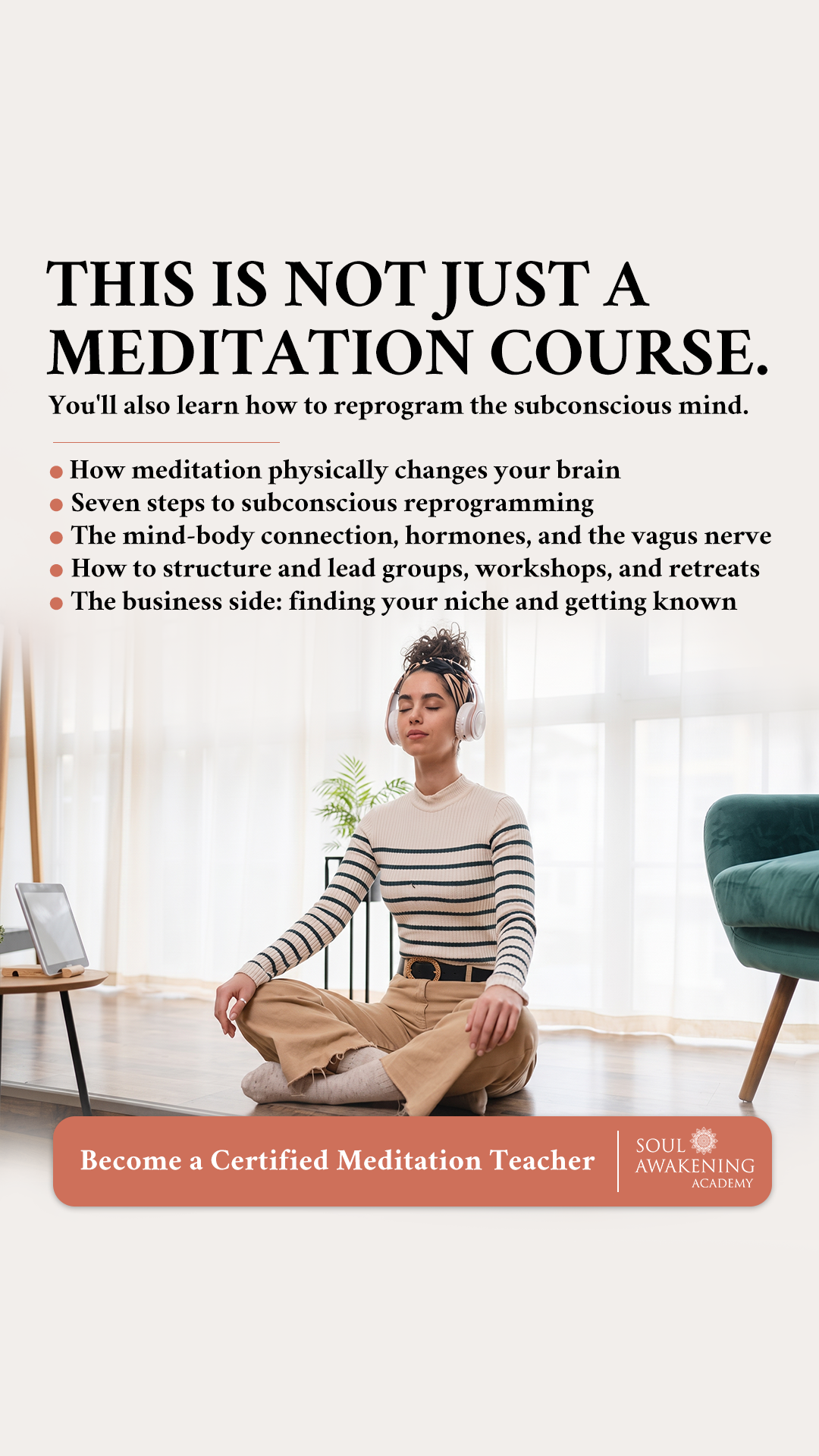 Soul Awakening Academy Facebook ad: Teach Meditation with Confidence!
