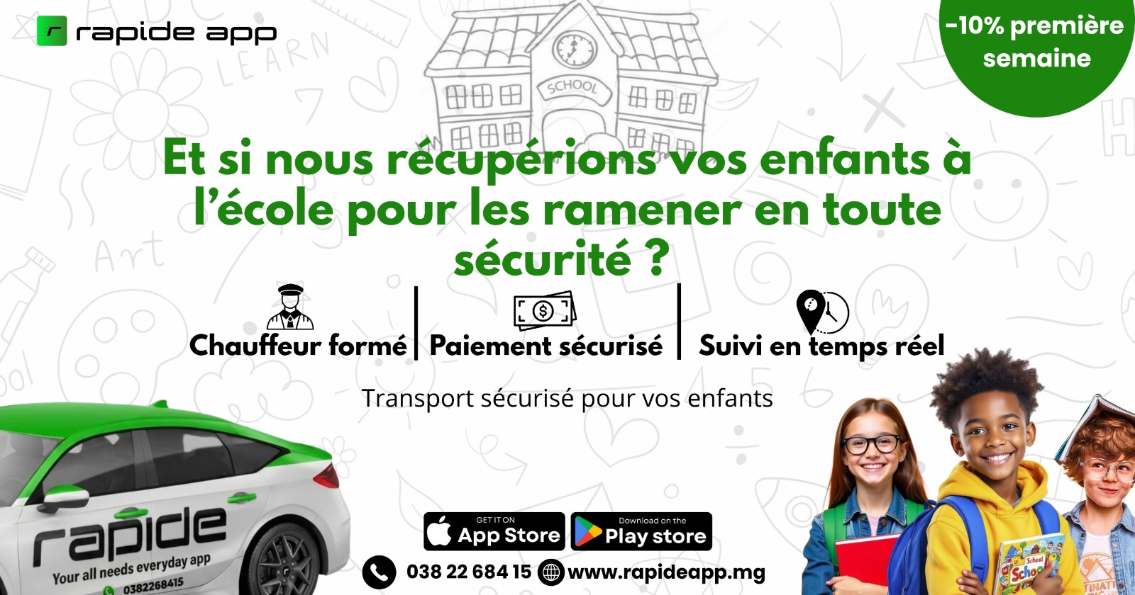 Rapide App Facebook ad: Plus de stress pour les trajets école-maison!