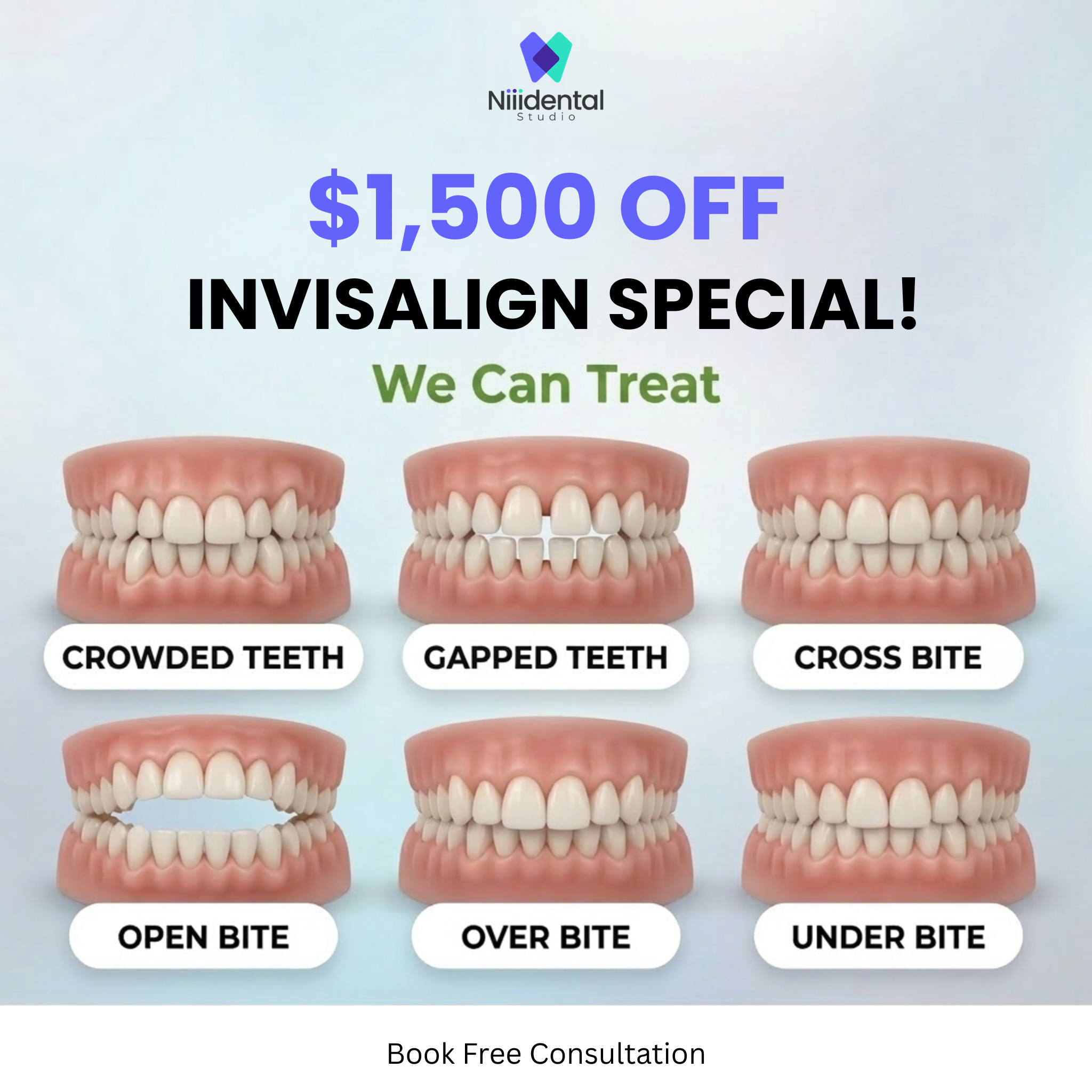 Niiidental Studio Facebook ad: Hey McKinney! Spring Special $1500 OFF Invisalign Treatment!
