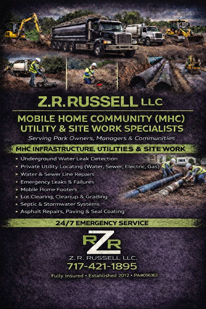Z.R.Russell LLC Facebook ad: Mobile home communities require specialized infrastructure…