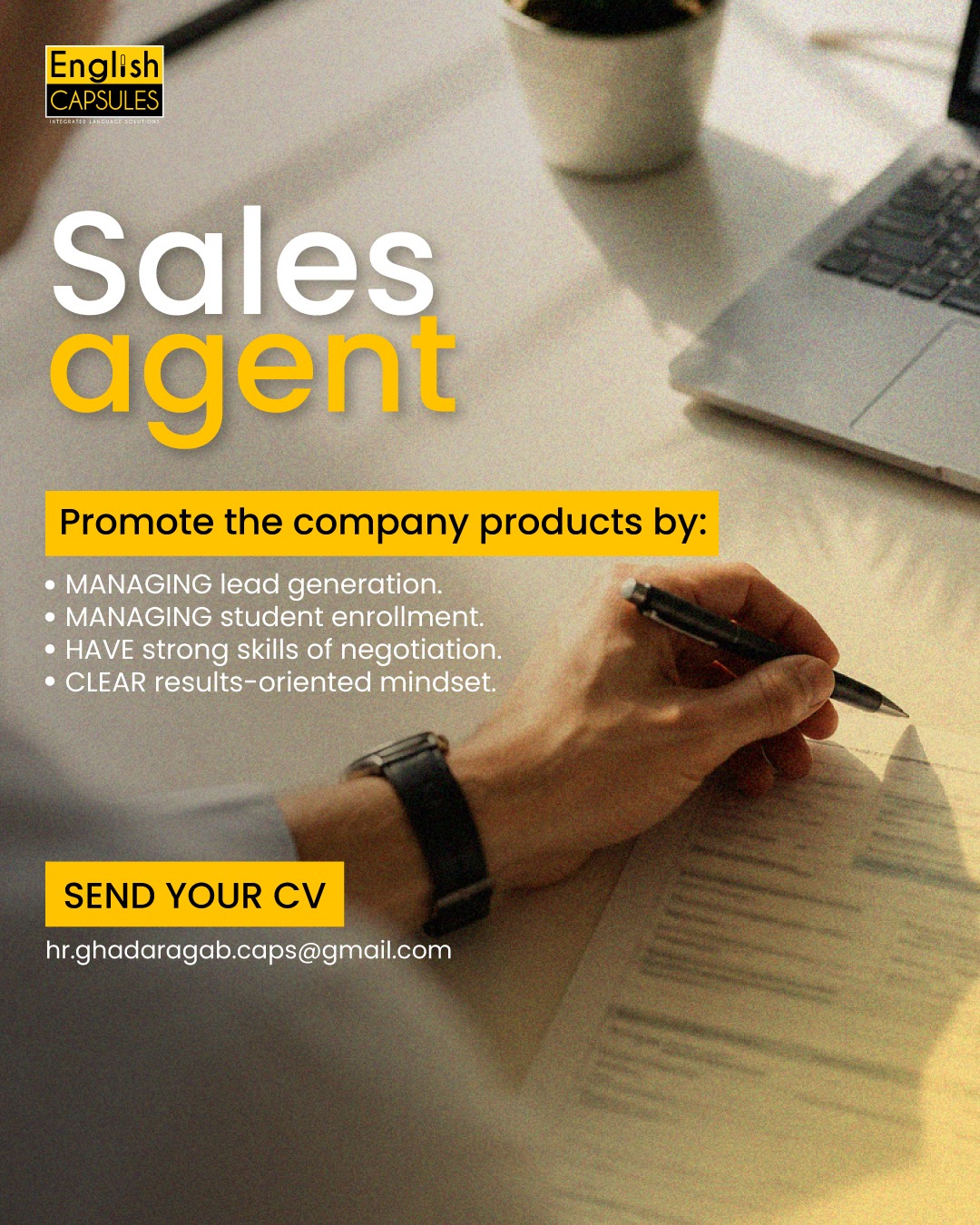 English Capsules Facebook ad: We Are hiring Telesales Agents