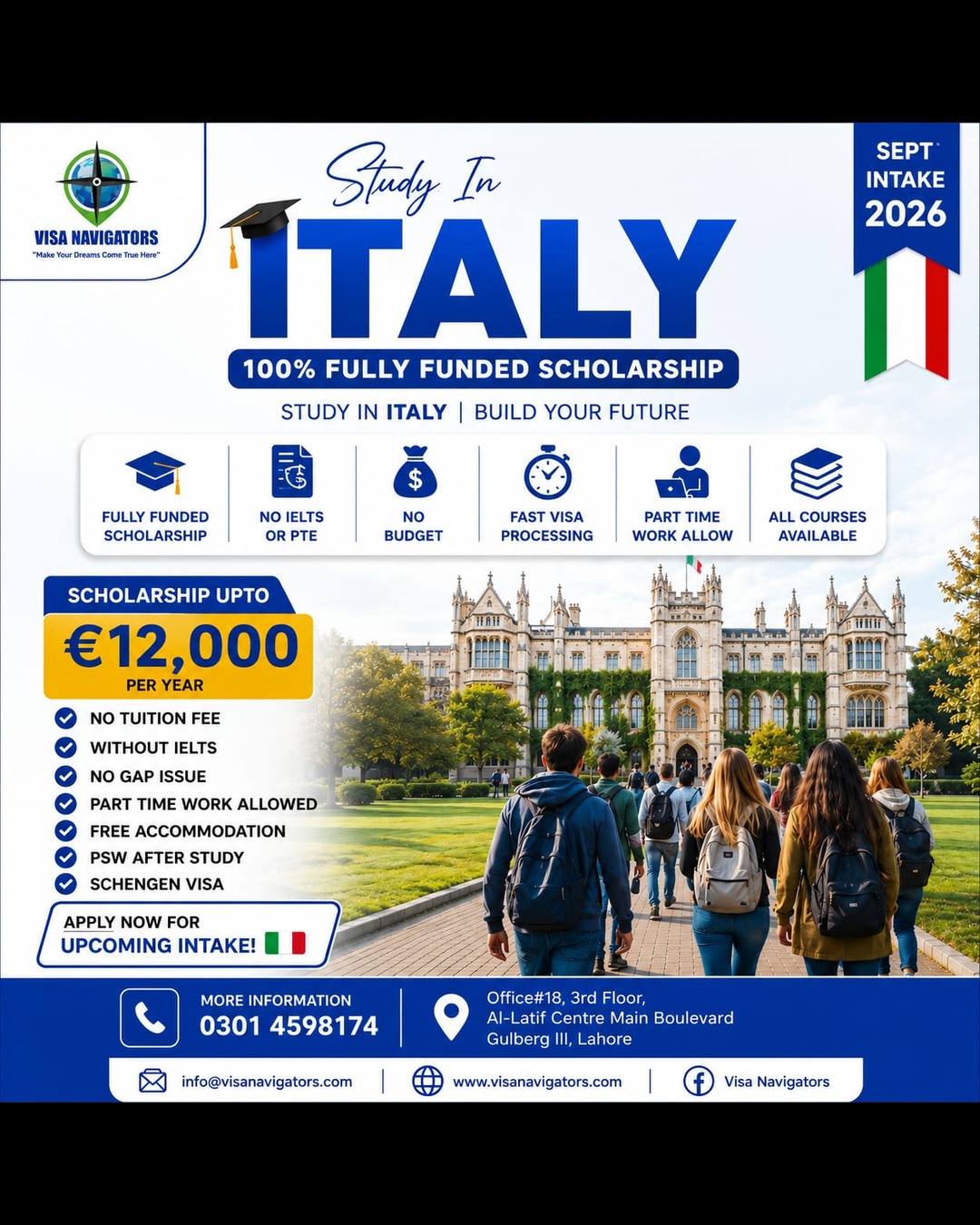 Visa Navigators Facebook ad: Study in Europe, Apply Now