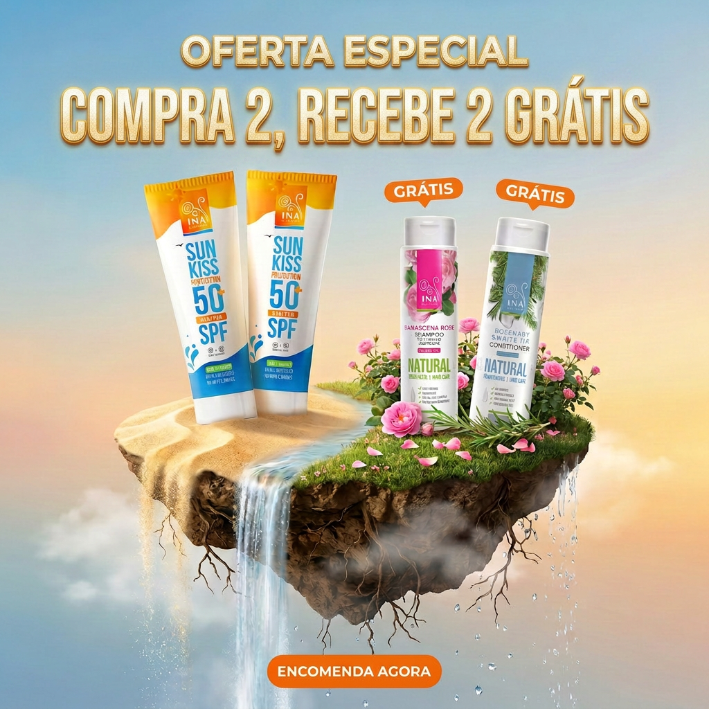 Cosméticos Orgânicos Familiares - InaEssentials.PT Facebook ad: Dois solares, dois presentes para o cabelo