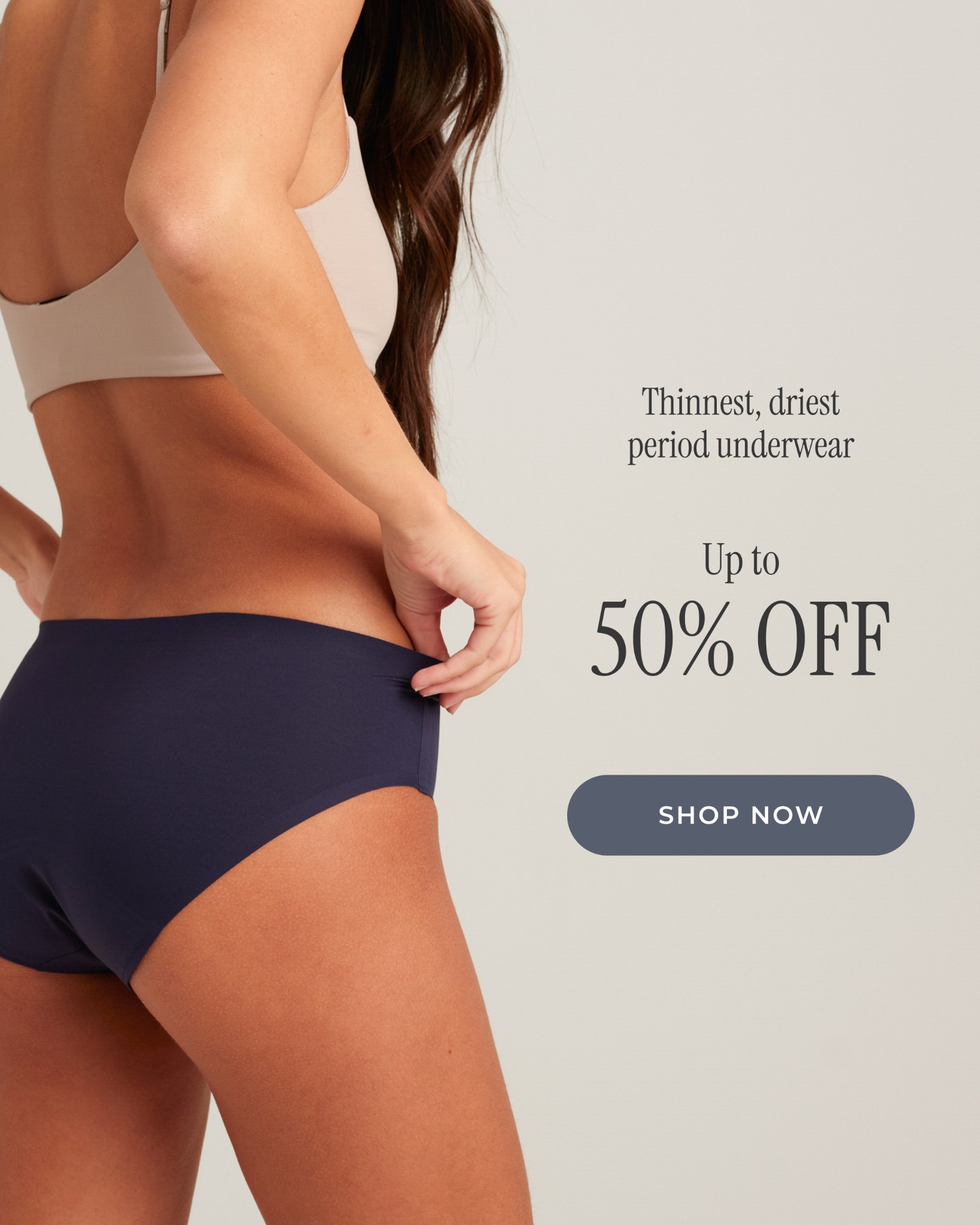 Saaltco Facebook ad: End of Summer Sale: Up to 50% off period underwear.