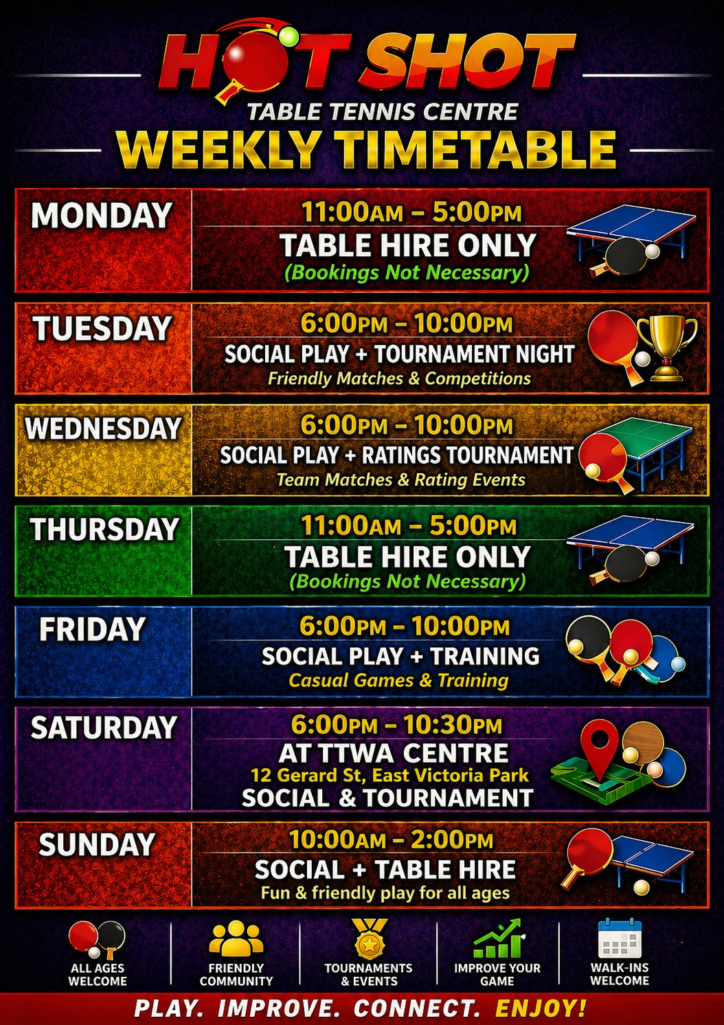 Perth Hot Shot Table Tennis Centre Facebook ad: Hot Shot Table Tennis Centre