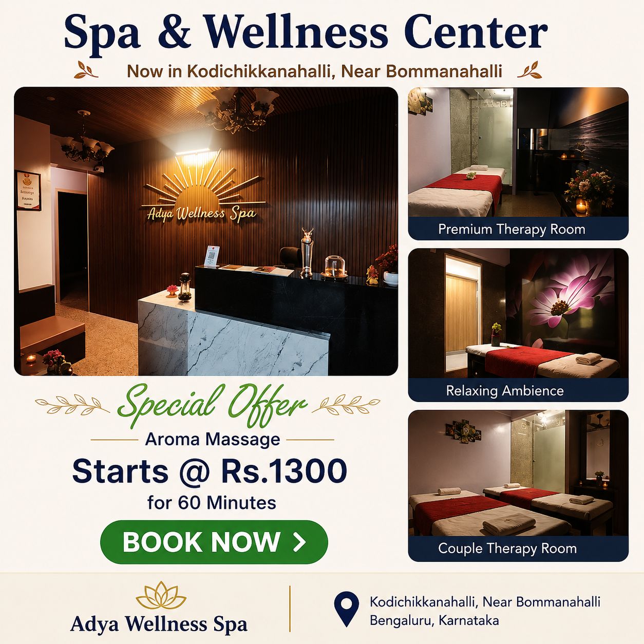 Adya wellness spa Facebook ad: Escape Stress in Just 60 Minutes