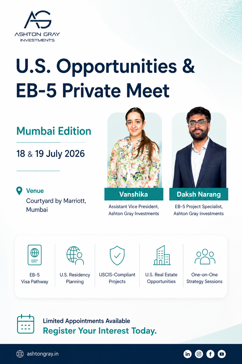 Ashton Gray EB5 Facebook ad: Mumbai EB-5 Private Meet
