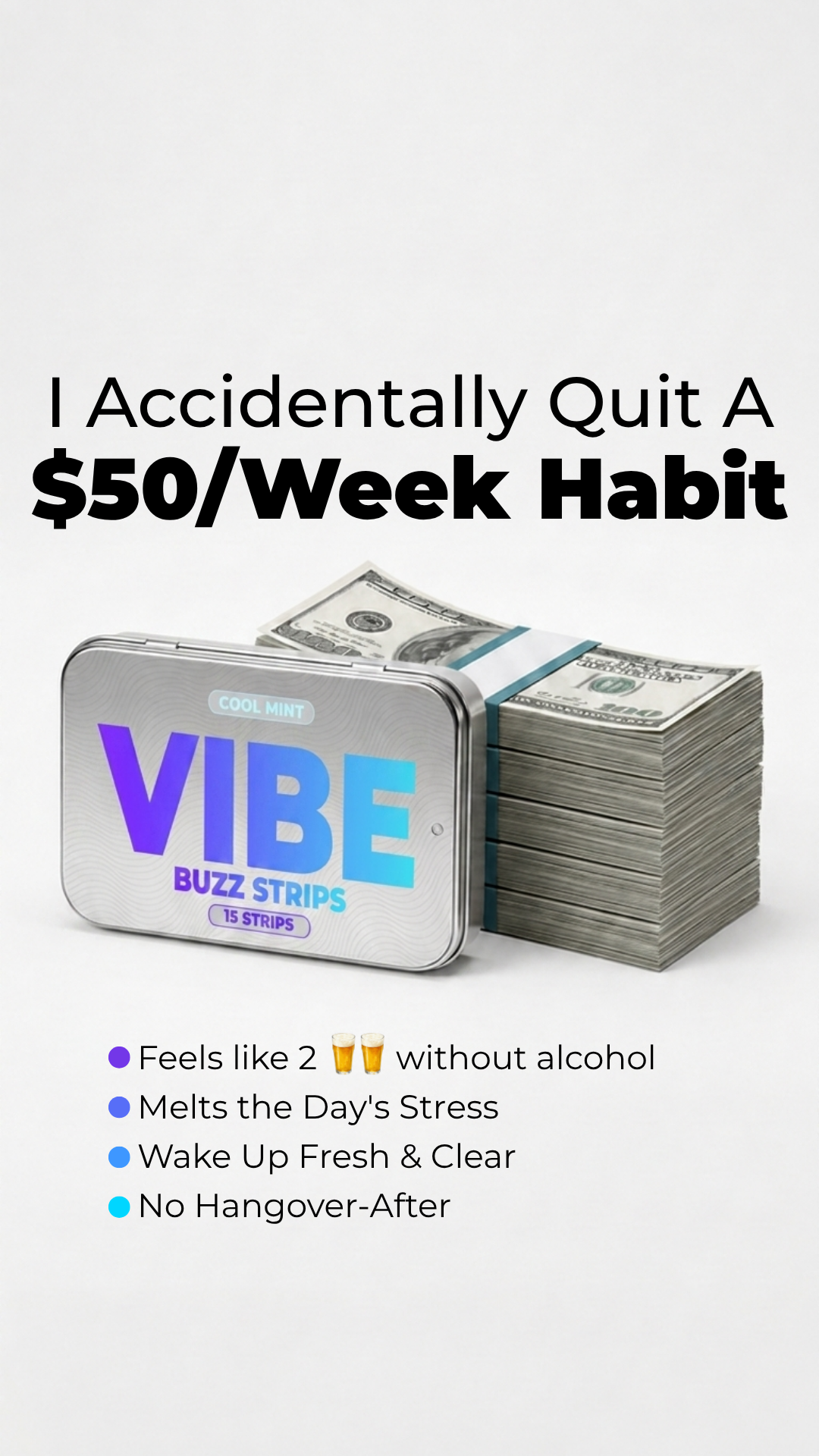 Vibestrips Facebook ad: Keep The Buzz, Ditch The Alcohol