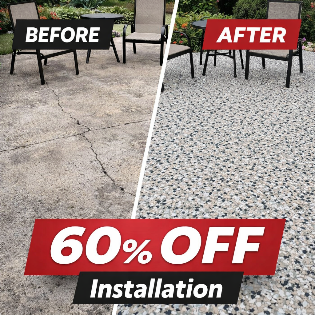 NINJA Concrete Coatings Facebook ad: 𝟲𝟬% 𝗢𝗙𝗙 𝗜𝗻𝘀𝘁𝗮𝗹𝗹𝗮𝘁𝗶𝗼𝗻