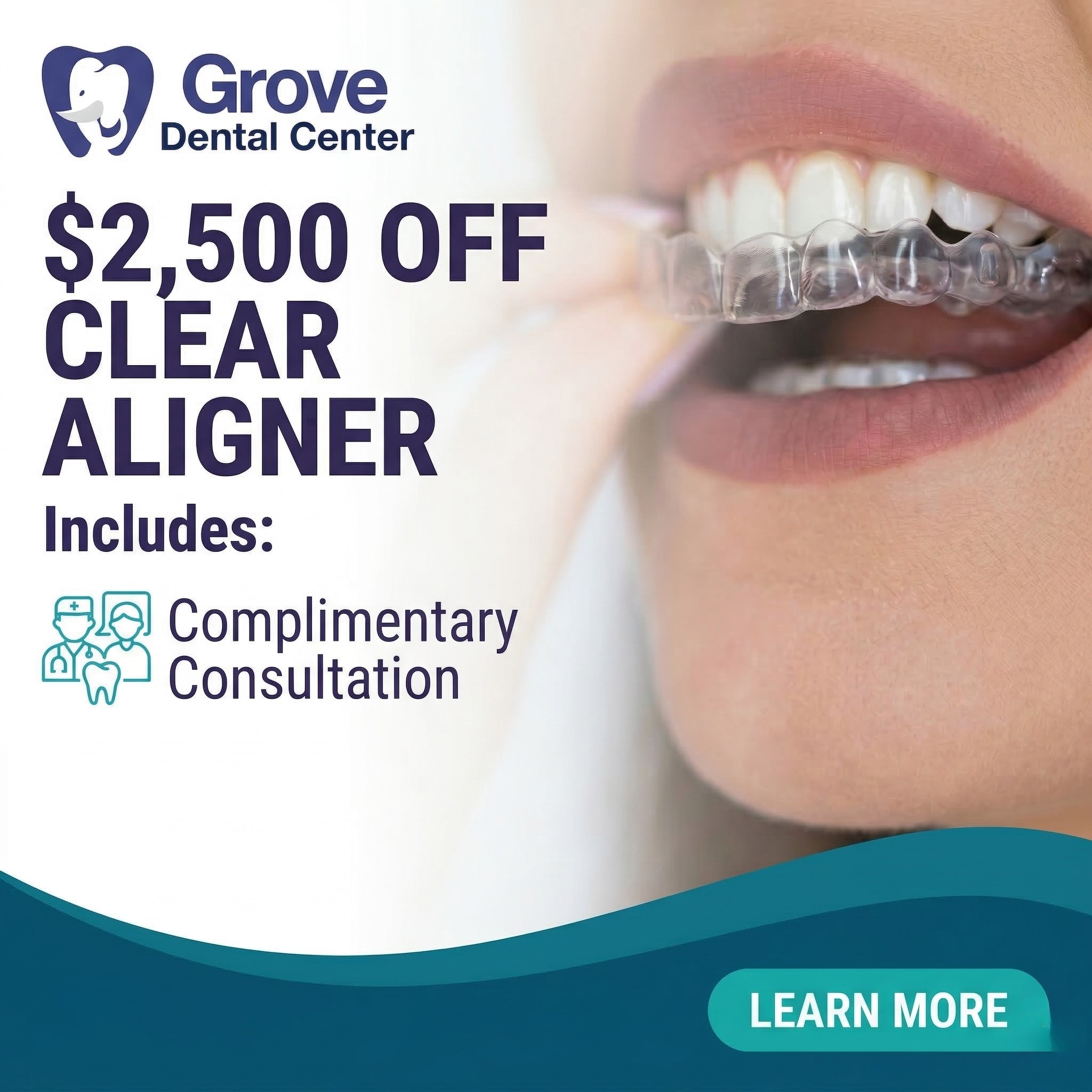 Grove Dental Center Facebook ad: Hello Jersey City! $2500 OFF Clear Aligner Special is Here!