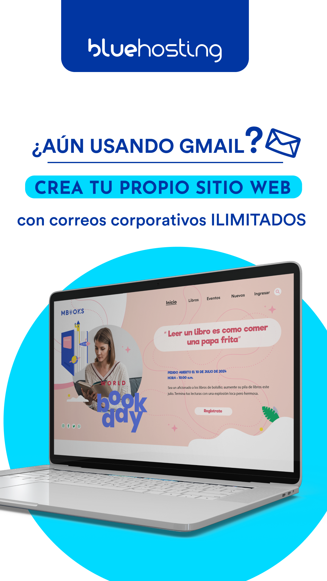 BlueHosting Facebook ad: El Único Hosting con Espacio SSD ilimitado