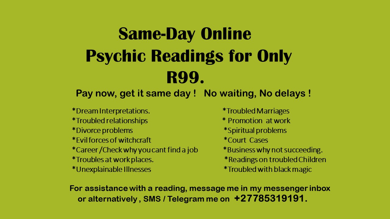 Same-Day Online Psychic Readings for R99 each. Facebook ad: Same-Day Online Psychic readings for only R 99…