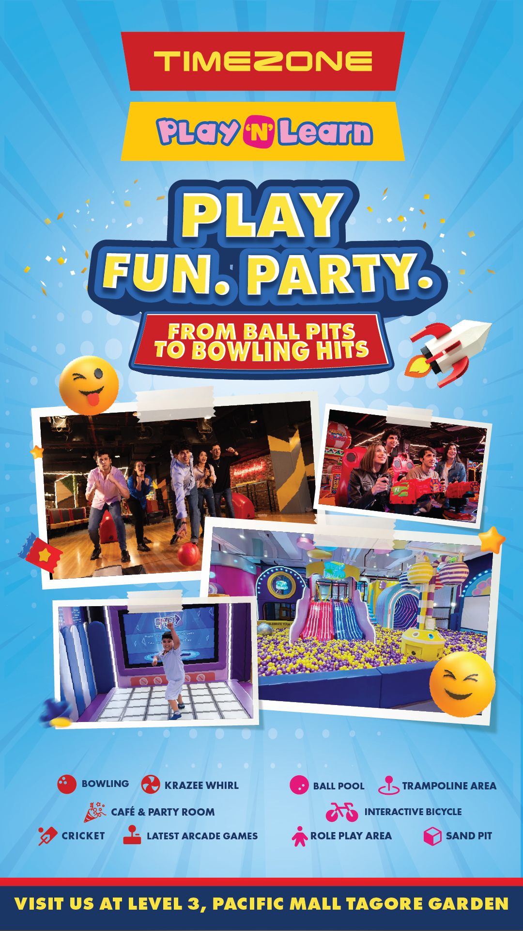 Timezone India Facebook ad: Play. Fun. Party!