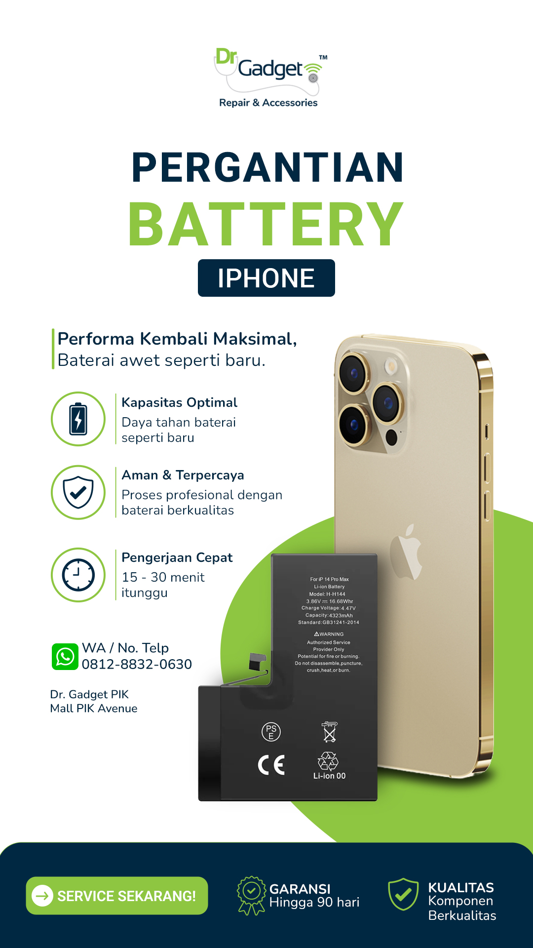 Dr. Gadget 2 Facebook ad: Ganti Baterai iPhone Cuma 15 Menit!
