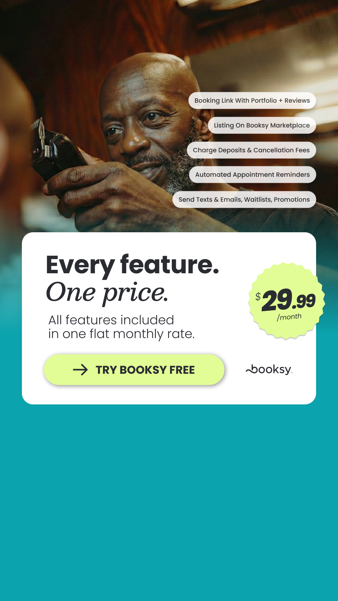 Booksy Facebook ad from Sep 4, 2026