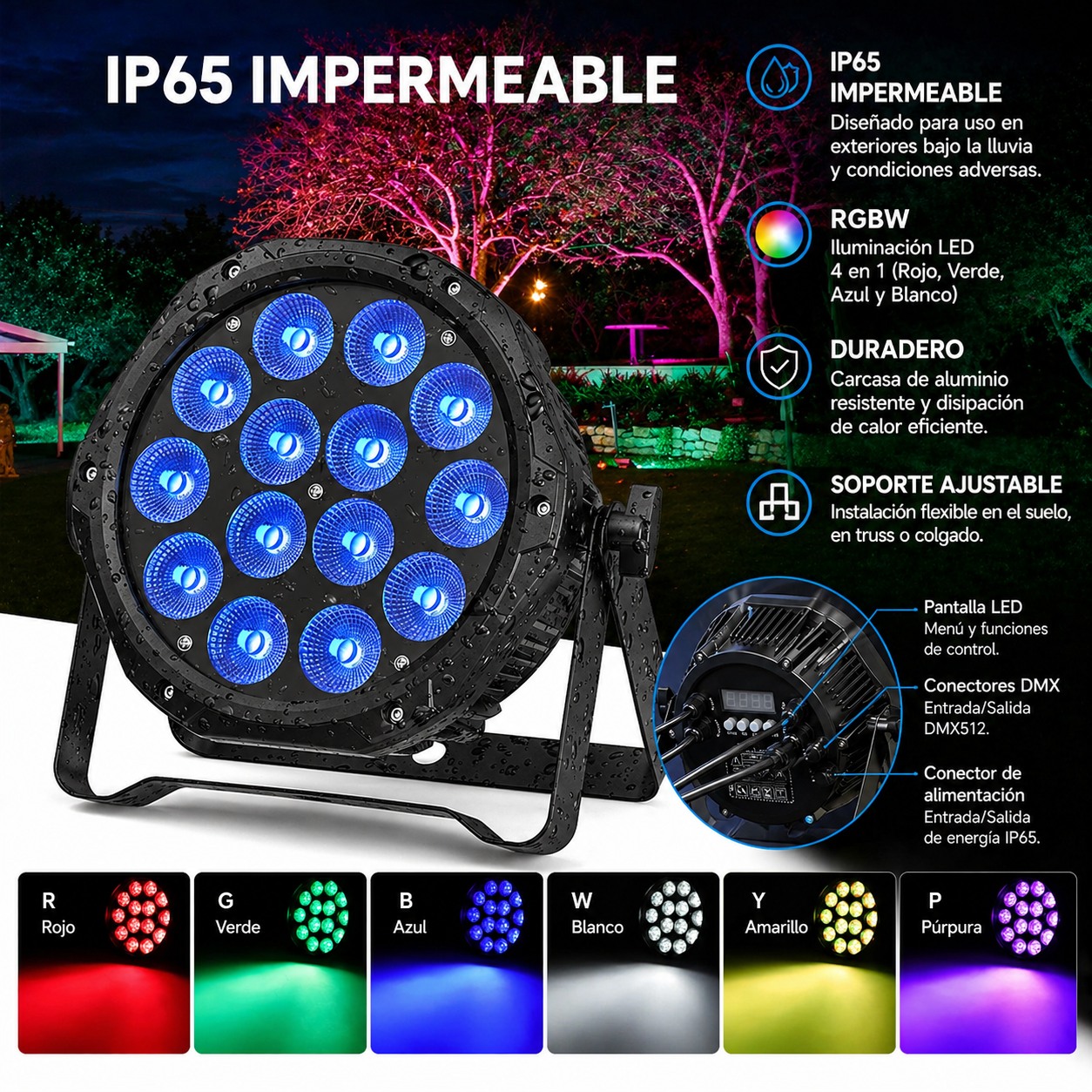 Jaime Osmar Navas Facebook ad: PROYECTOR LED PAR IMPERMEABLE 14 LED RGBW
