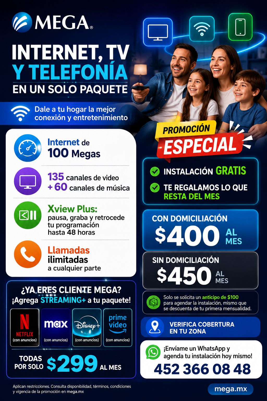 Mega contracciones Facebook ad: ¡100 Megas + TV Interactiva + Telefonía por…