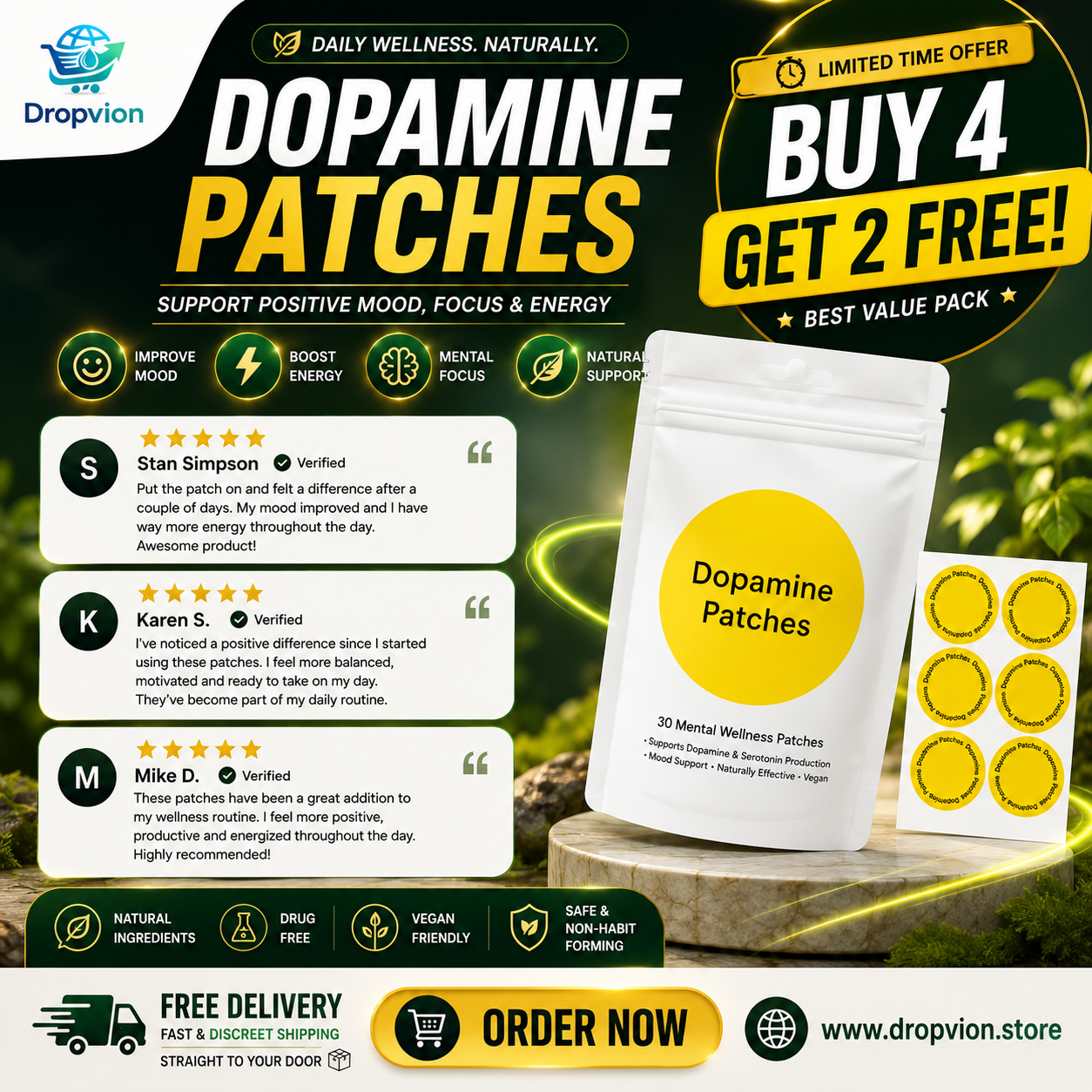Dropvion Facebook ad: Buy 4 Get 2 FREE, Limited Time Offer