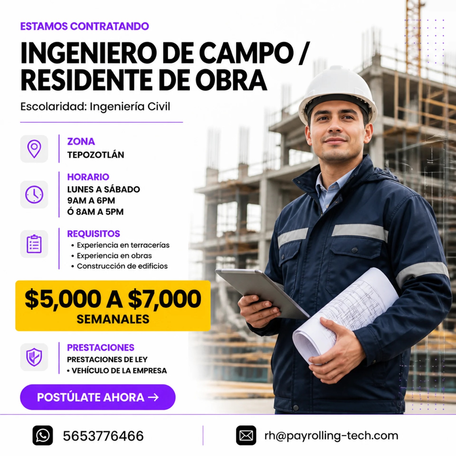 Payrolling Tech Facebook ad: Ingeniero de Campo / Residente de Obra